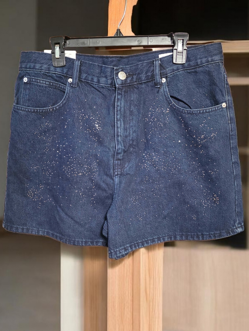 🆕️ Zara Dark Blue Denim "The Sparkly Bermuda" High Rise Shorts Size 12